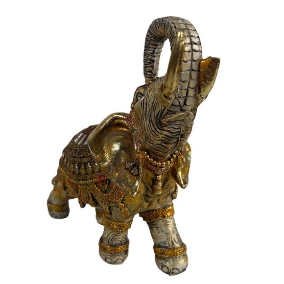 Ornate Gold Elephant Figurine Decor Jeweled Beaded Embellished Resin Statue - Picture 10 of 11
